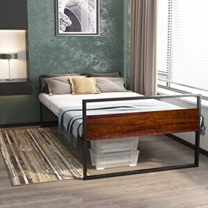 weehom metal platform bed frame with modern wood headboard 12" under bed storage twin daybed frame steel slat support noise free,no box spring needed
