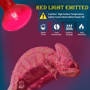 HANJION Reptile Red Light Bulb 100W , Reptile Infrared Basking Spot Bulb Red Lamp for Bearded Dragon Lizard,Snake Heating