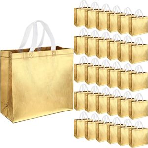 30 pieces glossy reusable grocery bag gift bags with handles for wedding (gold,12.6 x 4.72 x 11.02 inch)