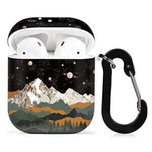 lapac airpods case mountain space nature landscape cute airpod case constellation planet star night forest accessories protective airpod hard cover with keychain for wireless airpods 2 & 1 charging