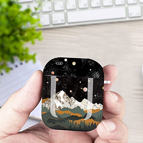 Lapac AirPods Case Mountain Space Nature Landscape Cute AirPod Case Constellation Planet Star Night Forest Accessories Protective AirPod Hard Cover with Keychain for Wireless AirPods 2 & 1 Charging