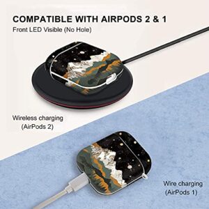 Lapac AirPods Case Mountain Space Nature Landscape Cute AirPod Case Constellation Planet Star Night Forest Accessories Protective AirPod Hard Cover with Keychain for Wireless AirPods 2 & 1 Charging