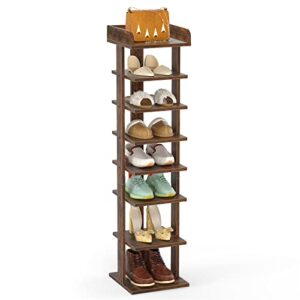 flydem vertical shoe rack tower slim entryway stand narrow tall 8 tiers wooden modern organizer saving space storage (color:rustic brown)