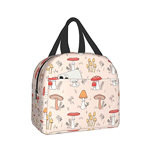 Insulated Lunch Bag Women Girls, Cute Reusable Tote Lunch Box for Kids & Men, Leakproof Cooler Lunch Bags for School Work Office Travel Picnic (Pink Mushroom)