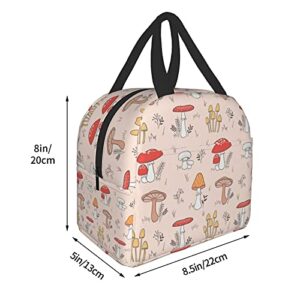 Insulated Lunch Bag Women Girls, Cute Reusable Tote Lunch Box for Kids & Men, Leakproof Cooler Lunch Bags for School Work Office Travel Picnic (Pink Mushroom)