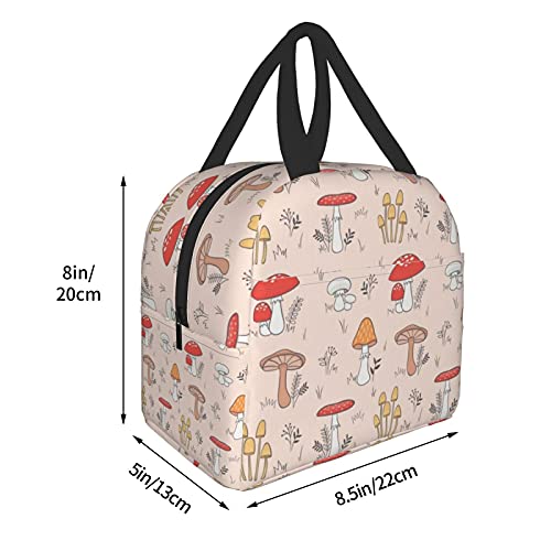 Insulated Lunch Bag Women Girls, Cute Reusable Tote Lunch Box for Kids & Men, Leakproof Cooler Lunch Bags for School Work Office Travel Picnic (Pink Mushroom)