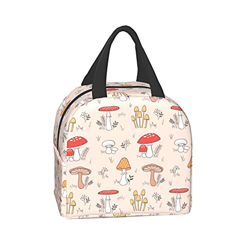 Insulated Lunch Bag Women Girls, Cute Reusable Tote Lunch Box for Kids & Men, Leakproof Cooler Lunch Bags for School Work Office Travel Picnic (Pink Mushroom)