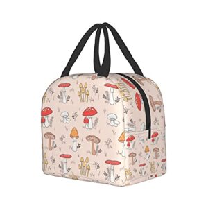 Insulated Lunch Bag Women Girls, Cute Reusable Tote Lunch Box for Kids & Men, Leakproof Cooler Lunch Bags for School Work Office Travel Picnic (Pink Mushroom)