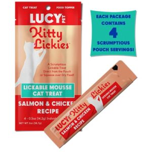 lucy pet products kitty lickies mousse cat treat salmon & chicken recipe 2oz