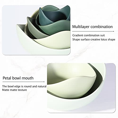 Notakia Salad Bowls, 5 Packs Serving Bowls Porcelain,Lotus Shaped Pasta Bowls, Dishwasher & Microwave Safe, Unique Ceramic Bowls for Salad, Pasta, Soup, Rice, Ideal for Home and Restaurant (Green)