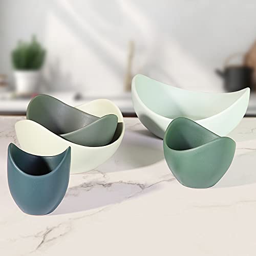 Notakia Salad Bowls, 5 Packs Serving Bowls Porcelain,Lotus Shaped Pasta Bowls, Dishwasher & Microwave Safe, Unique Ceramic Bowls for Salad, Pasta, Soup, Rice, Ideal for Home and Restaurant (Green)