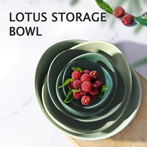 Notakia Salad Bowls, 5 Packs Serving Bowls Porcelain,Lotus Shaped Pasta Bowls, Dishwasher & Microwave Safe, Unique Ceramic Bowls for Salad, Pasta, Soup, Rice, Ideal for Home and Restaurant (Green)