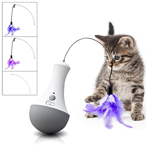 TOPETZON Interactive Cat Toys for Indoor Cat Feather Toys,Automatic Pet Exercise Toys,Electronic Motion/Moving Tumbler Cat Toys for Play Cats/Kitten, Battery Powered, Cat Wobble Toy as Cat Gifts