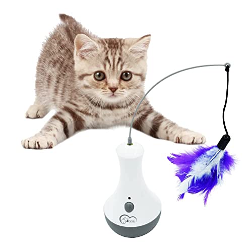 TOPETZON Interactive Cat Toys for Indoor Cat Feather Toys,Automatic Pet Exercise Toys,Electronic Motion/Moving Tumbler Cat Toys for Play Cats/Kitten, Battery Powered, Cat Wobble Toy as Cat Gifts