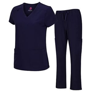 natural uniforms women's cool stretch v-neck top and cargo pant set (true navy blue, x-large)
