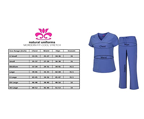 Natural Uniforms Women's Cool Stretch V-Neck Top and Cargo Pant Set (True Navy Blue, X-Large)