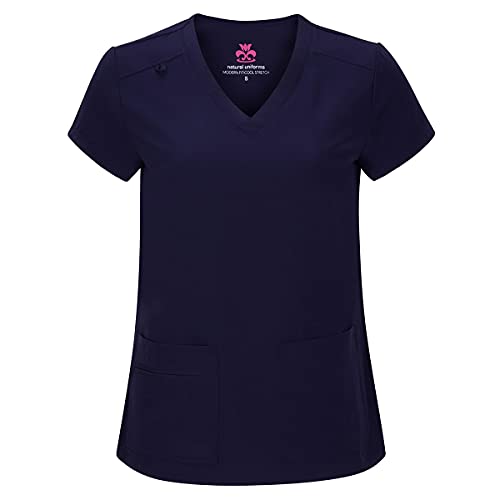 Natural Uniforms Women's Cool Stretch V-Neck Top and Cargo Pant Set (True Navy Blue, X-Large)