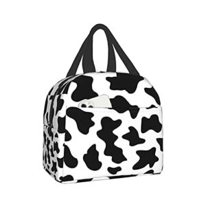 carati insulated lunch bag women girls, reusable cute tote lunch box for kids & men, leakproof cooler lunch bags for school work office travel picnic, (white and black cow print)