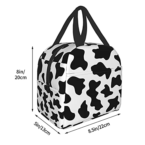 carati Insulated Lunch Bag Women Girls, Reusable Cute Tote Lunch Box for Kids & Men, Leakproof Cooler Lunch Bags for School Work Office Travel Picnic, (White and Black Cow Print)