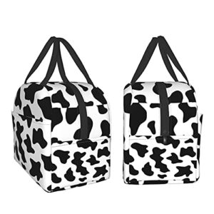 carati Insulated Lunch Bag Women Girls, Reusable Cute Tote Lunch Box for Kids & Men, Leakproof Cooler Lunch Bags for School Work Office Travel Picnic, (White and Black Cow Print)