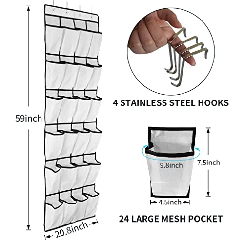 Aosome Over The Door Hanging Pantry Organizer 24 Large Mesh Pockets Door Storage Bag for Shoe Toys and Sundries White