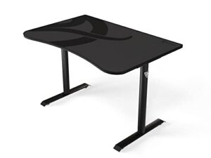 arozzi arena fratello curved gaming and office desk with full surface water resistant desk mat custom monitor mount cable management cut outs under the desk cable management netting - dark grey