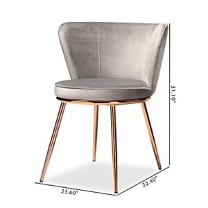 Baxton Studio Farah Modern Luxe and Glam Grey Velvet Fabric Upholstered and Rose Gold Finished Metal 2-Piece Dining Chair Set