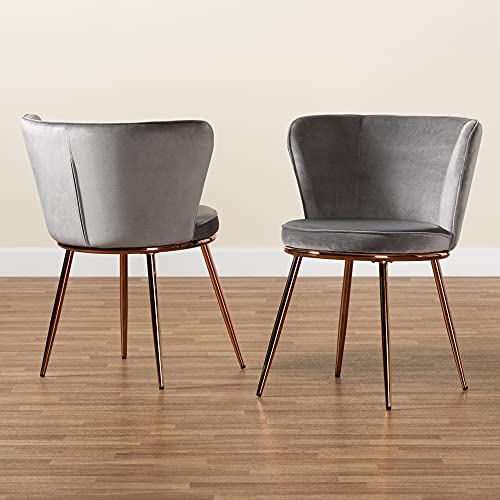 Baxton Studio Farah Modern Luxe and Glam Grey Velvet Fabric Upholstered and Rose Gold Finished Metal 2-Piece Dining Chair Set