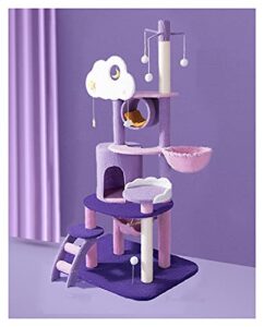 dreamy purple cat climbing frame, cat litter, cat tree, one scratching post, large cat tower, cat scratching board toy, jumping platform, villa made of composite cashmere loop material, soft and comfo
