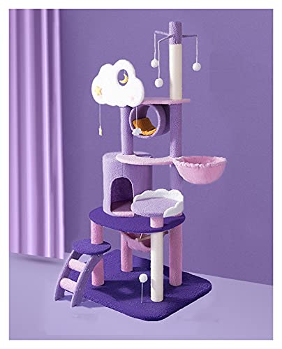 Dreamy Purple Cat Climbing Frame, Cat Litter, Cat Tree, One Scratching Post, Large Cat Tower, Cat Scratching Board Toy, Jumping Platform, Villa Made Of Composite Cashmere Loop Material, Soft And Comfo