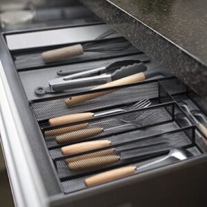 HANGYALI Expandable Cutlery Tray Mesh Flatware Metal Non-Slip 6 Compartments Kitchen Drawer Utensil Organizer (Black)