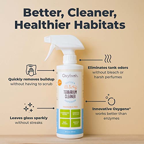 Oxyfresh Premium Terrarium Cleaner – Professional Amphibian & Reptile Terrarium Smell Eliminator – Safe & Quickly Removes Waste & Odors – Streak Free Glass – Bleach Free