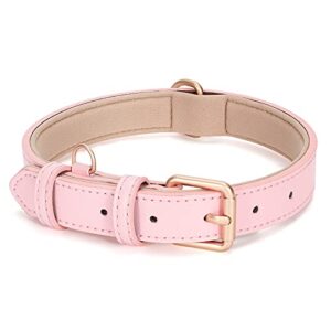 whippy leather dog collar for small medium large dog adjustable soft breathable leather padded puppy collar with alloy buckle heavy duty waterproof classic dog pet collar,pink,m
