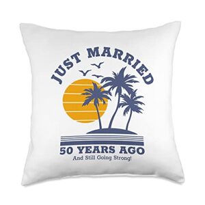romantic anniversary apparel and gifts for couples romantic matching couples-golden 50th wedding anniversary throw pillow, 18x18, multicolor