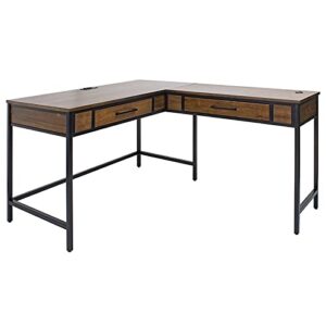 martin furniture industrial wood writing, open l-shaped table, office desk and return, brown