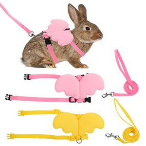 molain 2pcs rabbit harness and leash, adjustable bunny harness, kitten vest harness and leash set, cute wings pet harness leash set for bunny puppy kitten ferret and other small animals (yellow+pink)