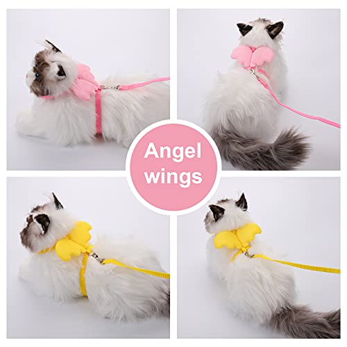 Molain 2Pcs Rabbit Harness and Leash, Adjustable Bunny Harness, Kitten Vest Harness and Leash Set, Cute Wings Pet Harness Leash Set for Bunny Puppy Kitten Ferret and Other Small Animals (Yellow+Pink)