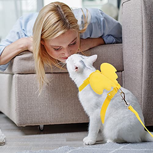 Molain 2Pcs Rabbit Harness and Leash, Adjustable Bunny Harness, Kitten Vest Harness and Leash Set, Cute Wings Pet Harness Leash Set for Bunny Puppy Kitten Ferret and Other Small Animals (Yellow+Pink)