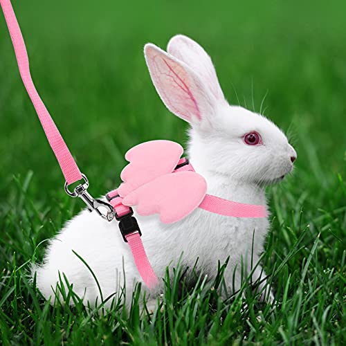 Molain 2Pcs Rabbit Harness and Leash, Adjustable Bunny Harness, Kitten Vest Harness and Leash Set, Cute Wings Pet Harness Leash Set for Bunny Puppy Kitten Ferret and Other Small Animals (Yellow+Pink)