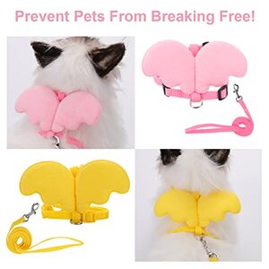 Molain 2Pcs Rabbit Harness and Leash, Adjustable Bunny Harness, Kitten Vest Harness and Leash Set, Cute Wings Pet Harness Leash Set for Bunny Puppy Kitten Ferret and Other Small Animals (Yellow+Pink)