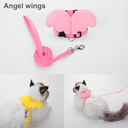 Molain 2Pcs Rabbit Harness and Leash, Adjustable Bunny Harness, Kitten Vest Harness and Leash Set, Cute Wings Pet Harness Leash Set for Bunny Puppy Kitten Ferret and Other Small Animals (Yellow+Pink)