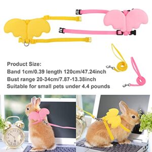 Molain 2Pcs Rabbit Harness and Leash, Adjustable Bunny Harness, Kitten Vest Harness and Leash Set, Cute Wings Pet Harness Leash Set for Bunny Puppy Kitten Ferret and Other Small Animals (Yellow+Pink)