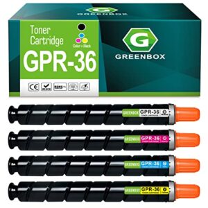 greenbox remanufactured gpr36 high-yield toner cartridge replacement for canon gpr-36 npg-52 exv34 for advance c2020 c2225i c2030 c2220 c2225 c2230 c2025i printer (23,000 pages, kcmy, 4-pack)