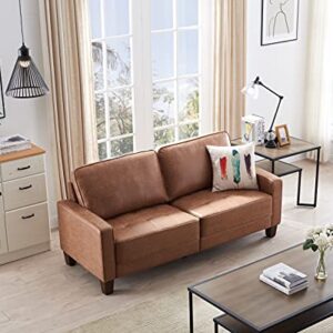 MODERION Loveseat Sofa, 70” L Couch with Solid Wood Frame, Living Room Couches with Technology Fabric, Easy Assembly 2-seat Sofa for Bedroom,Office,Small Space Yellowish Brown TSF21202LT