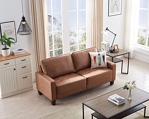 MODERION Loveseat Sofa, 70” L Couch with Solid Wood Frame, Living Room Couches with Technology Fabric, Easy Assembly 2-seat Sofa for Bedroom,Office,Small Space Yellowish Brown TSF21202LT