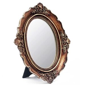 funerom vintage decorative wall mirror, hanging mirrors for bedroom living-room dresser decor, oval antique gold (8.2 x 10 inchs)