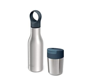 joseph joseph refill reuse repeat 2-piece travel mug & bottle set, stainless steel, reusable coffee cup and insulated thermal bottle