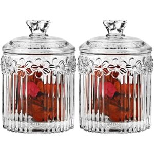 axx 2 pack apothecary jars bathroom organizer storage - glass qtip dispenser holder vanity canister with lid for cotton swabs,rounds,makeup sponges,bath salts,hair accessories