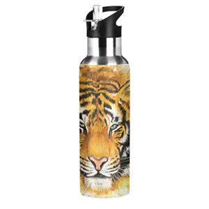 Tiger Water Bottle Kids Thermos Bottle with Straw Lid Animal Kids Insulated Stainless Steel Water Flask Leakproof Thermos Bottle for Gym Outdoor 20 oz