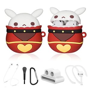 alquar genshin impact case for airpods 2&1, 6 in 1 silicone airpods accessories protective cover, 3d cute kawaii klee game anime cartoon character skin for women girls kids with keychain(jumpy dumpty)